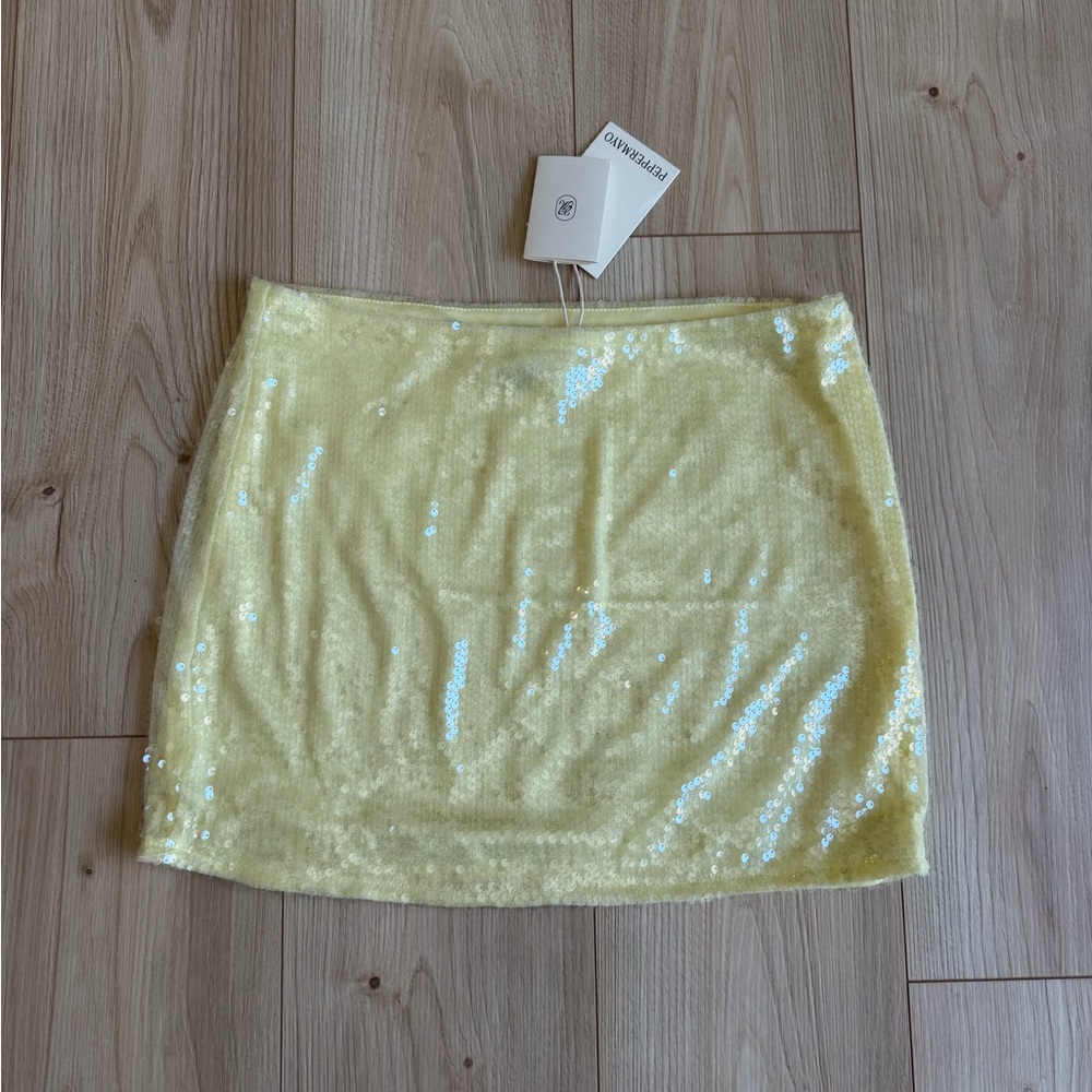Peppermayo Butter Yellow Sequin Mini Skirt
